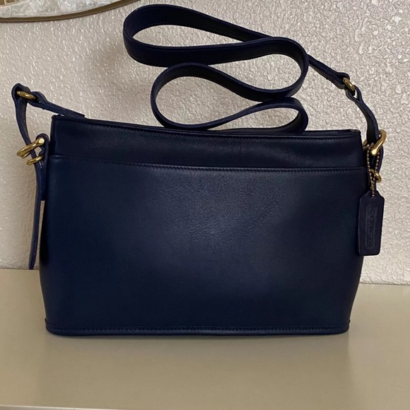 Coach Handbags - Vintage Coach Equestrian Slim Crossbody Shoulder Bag dark Navy Blue Leather 9802